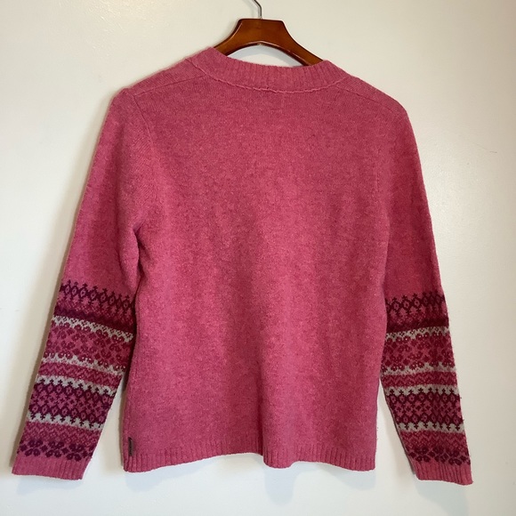 Woolrich Dahlia Sweater Women’s PL 100% Lambswool Pink Fair Isle Print Sleeves - Picture 11 of 12
